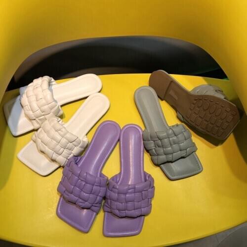 Bailamos Women Slippers Open Toe Flat Weave Summer Slides Fashion Outdoor Beach Ladies Flip Flop Casual Sandal Plus Size 42