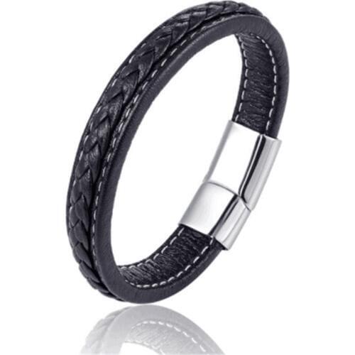 Trendy 12*6mm Genuine Leather Bracelet For Women Men Jewelry Stainless Steel Magnetic Buckle Fashion Bangles Retro Gift Pulseira