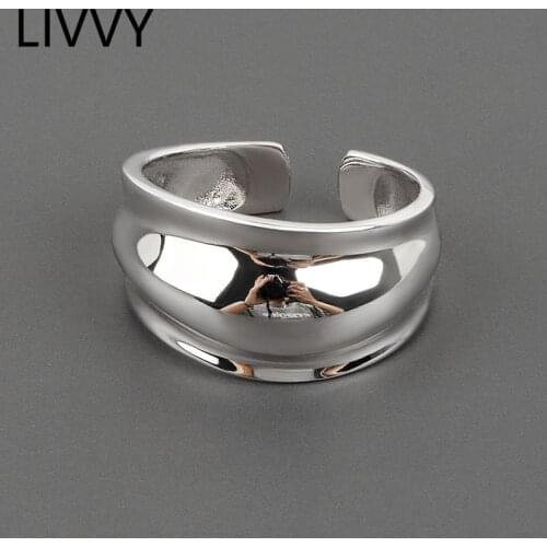 Silver Color Simple Irregular Smooth Wide Surface Open Ring For Women Retro Fashion Tide Adjustable Jewelry Girls Finger Ring