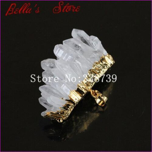 1pc Freeform Nature Clear Rock Crystal Quartz Pendant Druzy Drusy Quartz Cluster Pendant In 24kt Gold fit Necklace