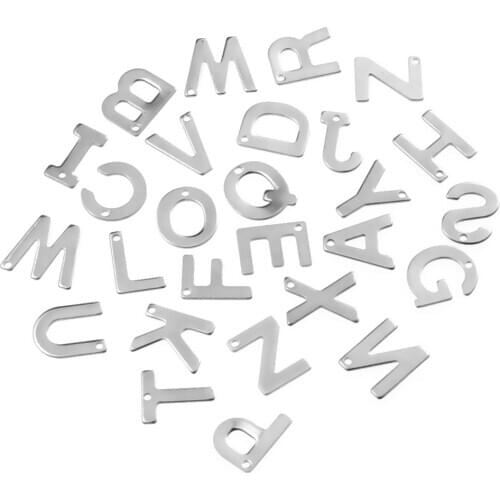 100pcs/lot Mix 26 English Alphabet Heart Shape Stainless Steel Pendant Finding DIY Necklace Bracelet Making Jewelry about 11mm