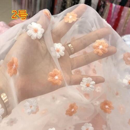 130cm*50cm Flower Embroidered Organza Fabric For Girls Summer Dress Wedding Dress Doll Skirt Performance Apparel Headwear Crafts