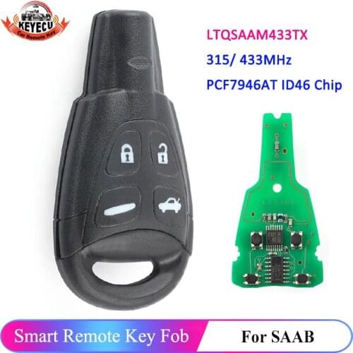 KEYECU 4 Button LTQSAAM433TX 315MHz 434MHz PCF7946 ID46 Chip Car Remote Smart Key Fob for SAAB 93 95 9-3 9-5 WF Replacement