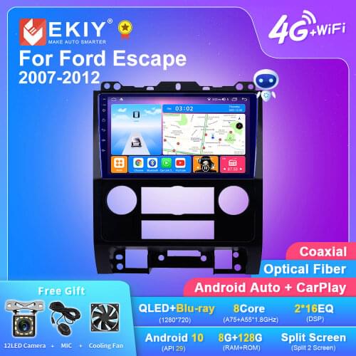 EKIY Android 10 Car Radio For Ford Escape 2007-2012 Stereo GPS Navigation Carplay Android Auto Multimedia Player BT 2 din DVD HU
