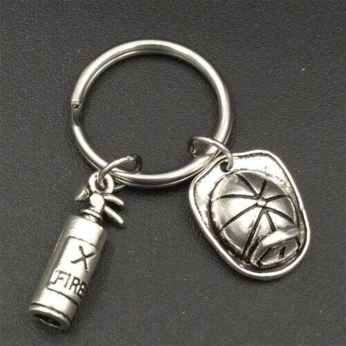 22mm Stainless Steel Firefighter Keyring DIY Fire Extinguisher and Helmet Charm Keychain Fireman Gift for Him or Her