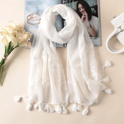 Brand 2020 spring summer women scarf fashion white lace silk scarves shawls pashmina bandana female foulard pareo beach