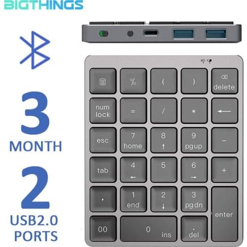 Bluetooth Numeric Keyboard Protable Keypad with USB Hub Splitter Aluminium Alloy Cover For Android phone Ipad Macbook Windows