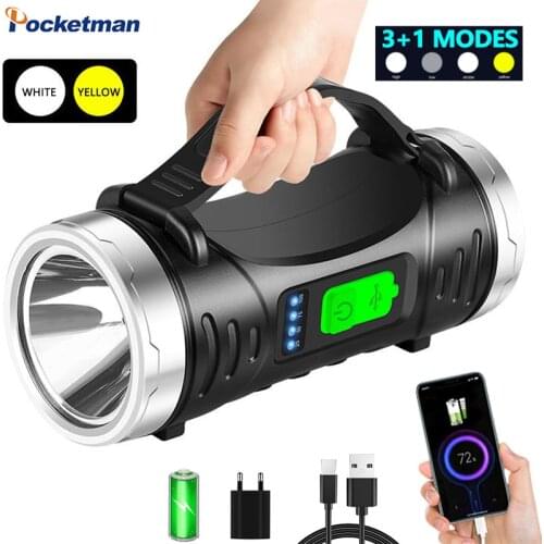 Dual Light Source Flashlight Portable Searchlight Torch Lantern Portable Spotlight USB Rechargeable Night Fishing Hand Lamp