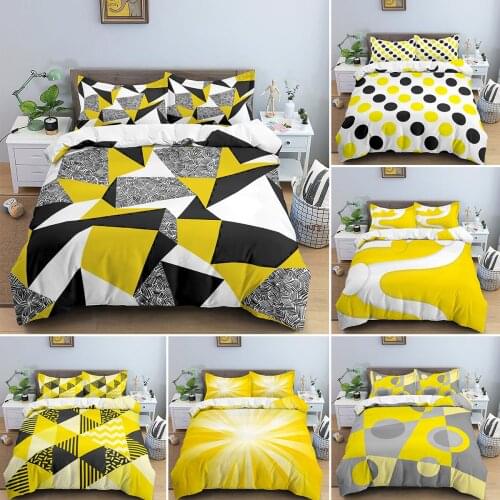 Yellow Geometry Duvet Cover Sets With Pillowcase Floral Pattern Quilt Cover Queen King Size High Quality Home Bedding Set