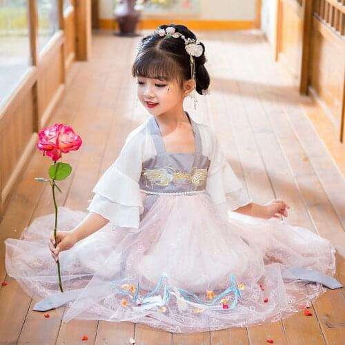 Chinese Folk Dance Costumes Girls Children Classical Kids Tang Dynasty Costume Chinese Hanfu Clothing Dress Traditional Ancient