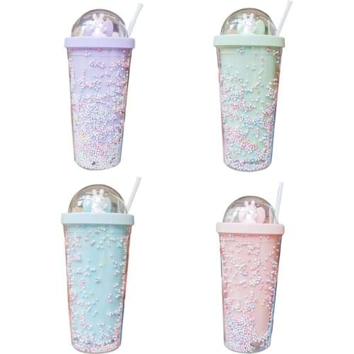 Colorful Rabbit Baby Milk Cup with Straw Anti-falling Children Water Cup Portable Kids Drinking Glasses Perfect Children