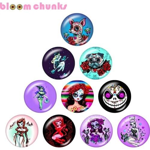 Halloween dog skull Sexy Girls Cartoon 12mm/18mm/20mm/25mm Round photo glass cabochon flat back Making findings C1498