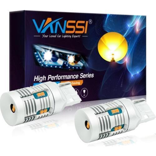 VANSSI 2x7440 7440NA Wy21W T20 LED Can-bus No Hyper Flash 12-LEDs 2000lm Amber Yellow Turn Signal Light Bulb Built-in Resistor