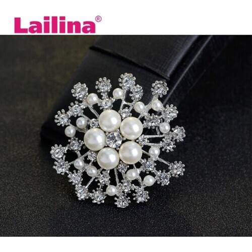 Fashion Women Large Brooches Lady Snowflake Imitation Pearls Rhinestones Crystal Wedding Brooch Pin Jewelry Accessorise