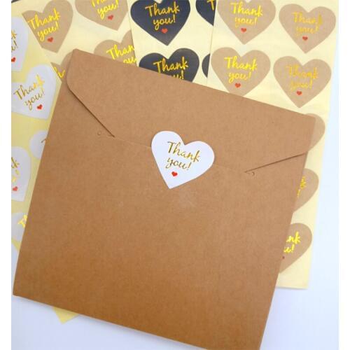 1000Pcs 3 colors Heart Hot stamping sticker Golden thank you Black baking label For Handmade Products Diy Packaging Sticker