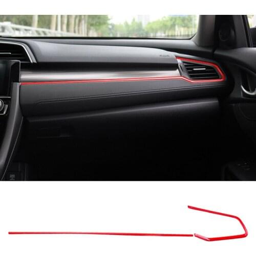 2Pcs/Set Car ABS Co-pilot Red Console Dashboard Strips Cover Trim Decal LHD Fit For Honda Civic 2016 2017 2018 2019 2020