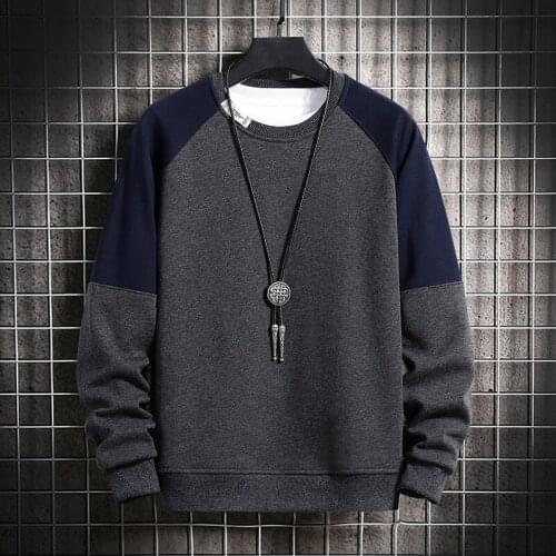 2021 New Mens Tops Sweatshirt Casual Fleece Warm Patchwork Hoodie Round Collar Thicken Male Long Sleeve Fashion Harajuku Kpop