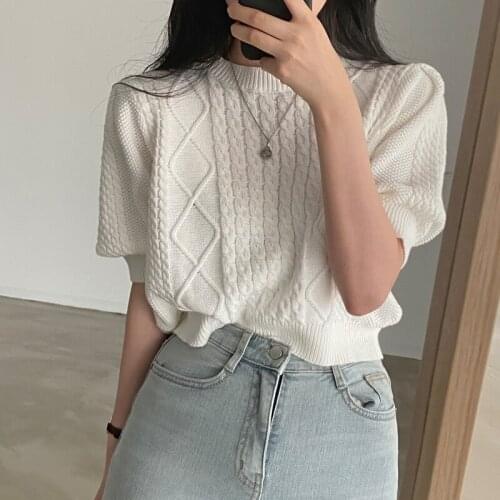 Alien Kitty 2021 New Autumn Ladies Knit Sweater Short-Sleeved O Neck Vintage All-Match Solid Color Hot Thin Basic Female Tops