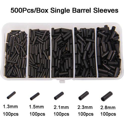 500Pcs/Box Single Barrel Crimp Sleeves Matte Black Brass Fishing Tube Wire Leader Rigging Tackle Fishing Line Connector
