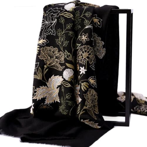 Imported High-grade Light Luxury Hand-woven Pashmina Cashmere Hand-embroidered Warm Shawl Scarf Dual-use Black