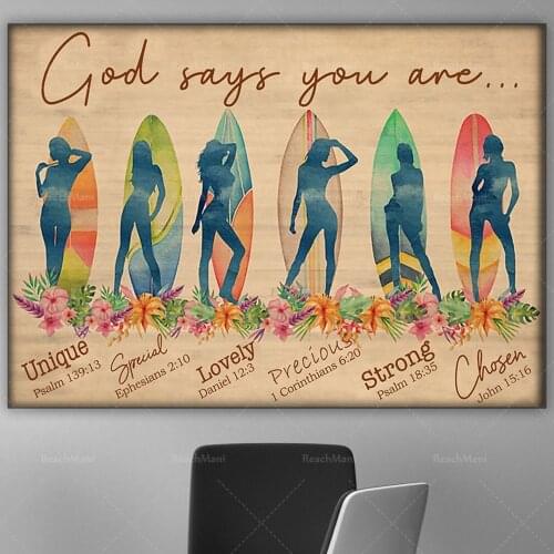Surf Surfing Girls Poster God Says You Are Unique Psaume 139 13 Poster Wall Art Print Home Living Decor Poster
