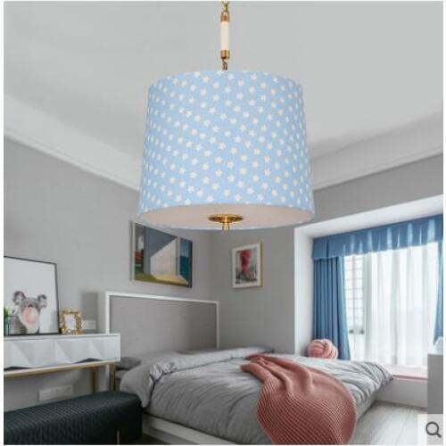 Simple childrens room bedroom chandelier fabric eye protection copper lamps American restaurant lights