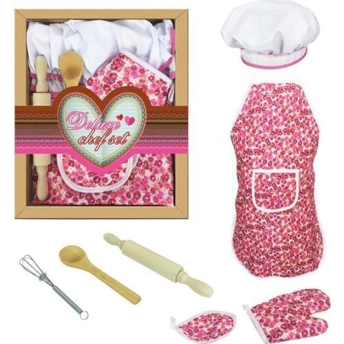 Pink Color Girls Pretend Play Cake Baking Apron Mitt Rolling Pin Training Cooking Housework Set Kids Interactive Game Toy