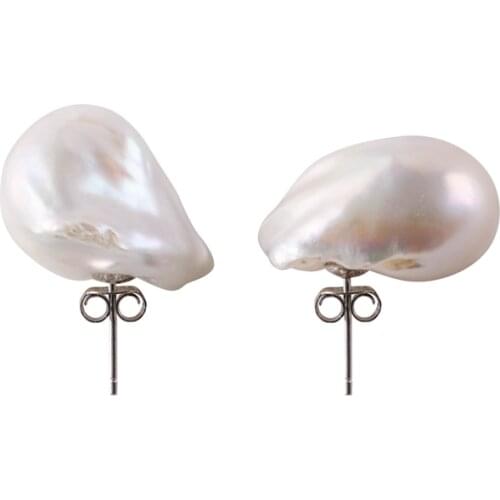 BaroqueOnly Real Freshwater Pearl 925 sterling silver Stud Earrings, Baroque Natural Pearls Earrings for women Gifts