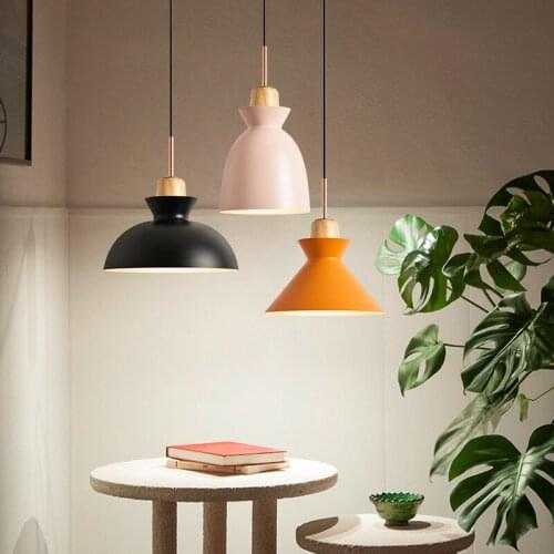 Nordic wood Pendant Lights metal fashion creative restaurant bedroom living room Minimalism design lampshade lamps E27 WJ10