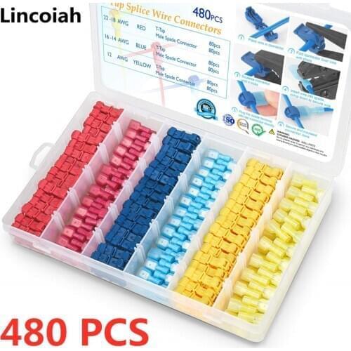 T-Tap Wire Connectors Self-Stripping Quick Splice Electrical Wire Terminals Insulated Male Disconnect Spade Lock Cable Crimp