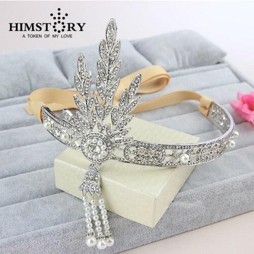 Great Gatsby DAISY Crystals Pearl Tassels Wedding Bridal Pearl Tiaras and Crowns Wedding Party Hair Hoop Headbands