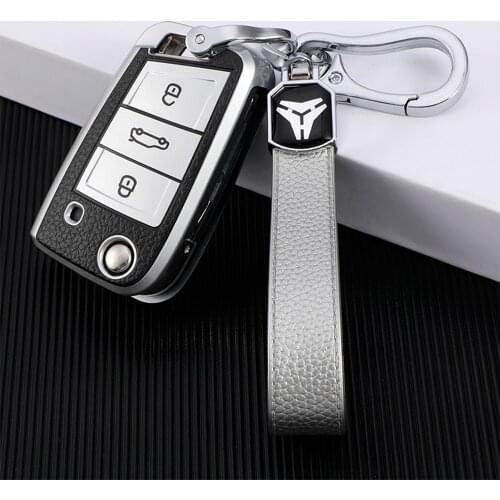 TPU+leather key case for Skoda Fabia Rapid Karoq octavia A7 for VW golf VII 7 POLO liftback Tiguan Seat Leon Ateca cover holder
