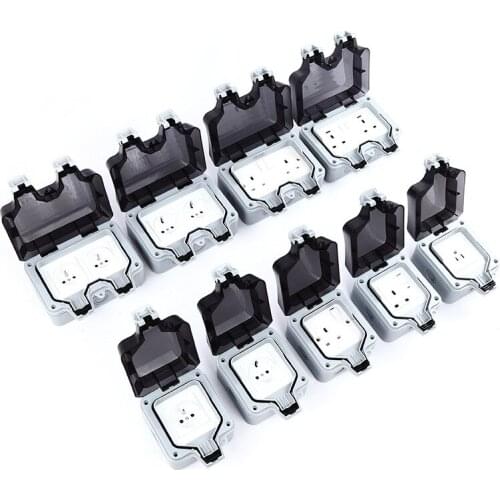 IP66 Waterproof Wall Power Socket Box Outdoor 16A Double Weatherproof EU Standard Electrical Outlet Grounded AC 110~250V