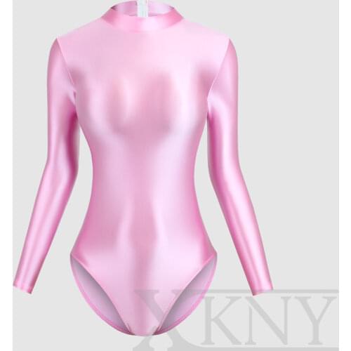 XCKNY NEW COLOUR One piece swimsuit women sexy tight glossy high fork long sleeve swimsuit solid color T-shirt with crotch