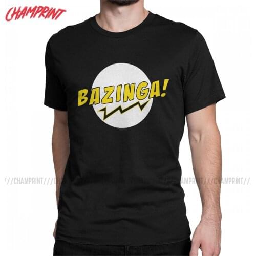 Funny Bazinga The Big Bang Theory T-Shirts for Men Round Collar Pure Cotton T Shirts TV Show Short Sleeve Tees Graphic Tops