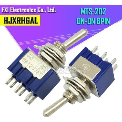 10PCS MTS-202 DPDT Switch 6A 125V AC 6-Pin ON-OFF Mini Toggle Switches 31*13*12mm For Switching Lights Motors