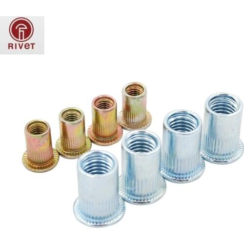 100 PCS M4/M5/M6/M8/M10/M12 Carbon Steel Flat Head pleated body Open End cylinder Rivet Nuts Insert Reveting Multi Size
