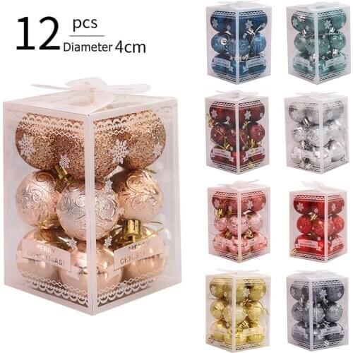 12pcs 4cm Christmas Decorative Ball Festival Lightweight Hanging Balls Shatterproof Tree Pendant Balls Ornaments