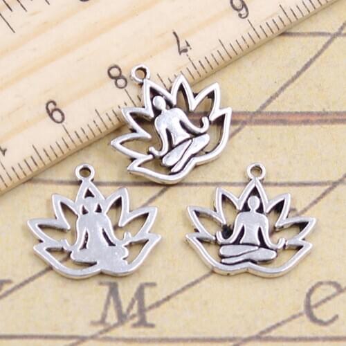 20pcs Charms Yoga Om Lotus Pose Padmasana 16x18mm Tibetan Silver Color Pendants Antique Jewelry Making DIY Handmade Craft
