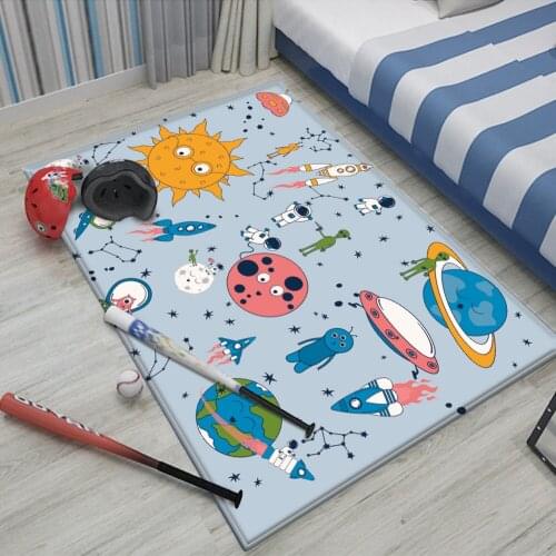 2021Fashion Children Carpet Non-Slip Children Safety Flannel Carpet Alien Astronaut Pattern Baby Hand Print Carpet Baby Play Mat