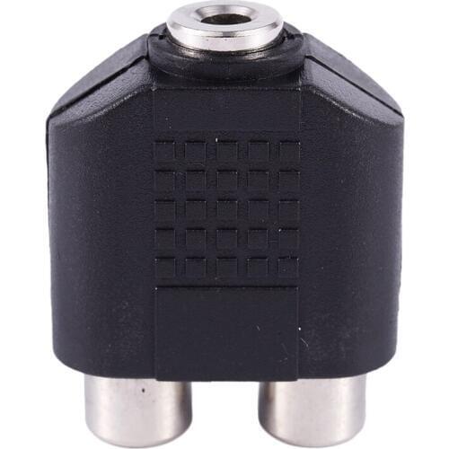 3.5mm Female Socket to Dual Female RCA Jack AV Adapter Splitter Black