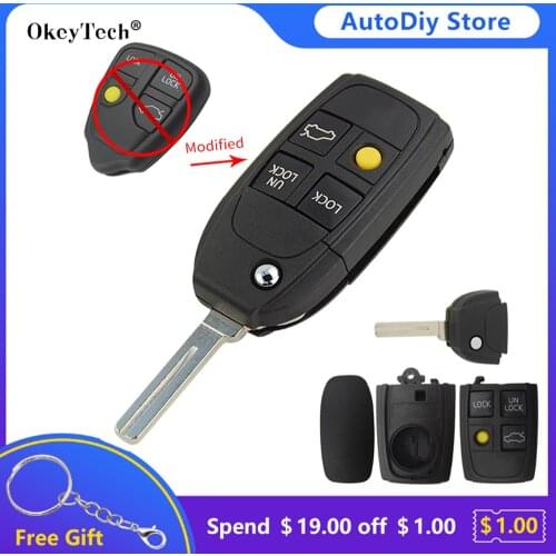 OkeyTech 4 Buttons Modified Remote Flip Car Key Shell Cover Case Fob For Volvo XC90 XC70 V40 V50 V70 V90 C30 C70 S40 S60 S70 S80