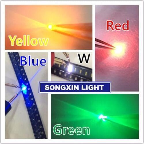 5Values x 600pcs =3000pcs New 0402 Ultra Bright SMD Red/Green/Blue/White/Yellow LED kit