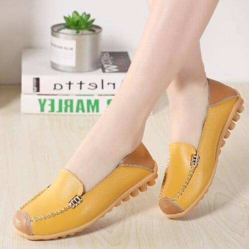 Pop New Spring Women Flats Genuine Leather Shoes Woman Slip on Ballet Loafers Female Moccasins New Plus Size Comfort Ladies