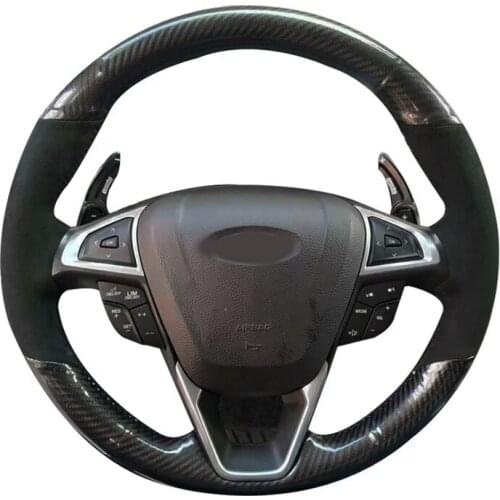 Car Steering Wheel Cover Hand-stitched Non-slip Black Carbon Fiber Suede For Ford Mondeo Fusion 2013-2019 Edge 2015-2019