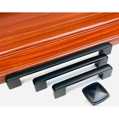 Black Cabinet Handle Square Furniture Hardware Aluminum Alloy Kitchen Door Knobs Cupboard Wardrobe Drawer Pulls