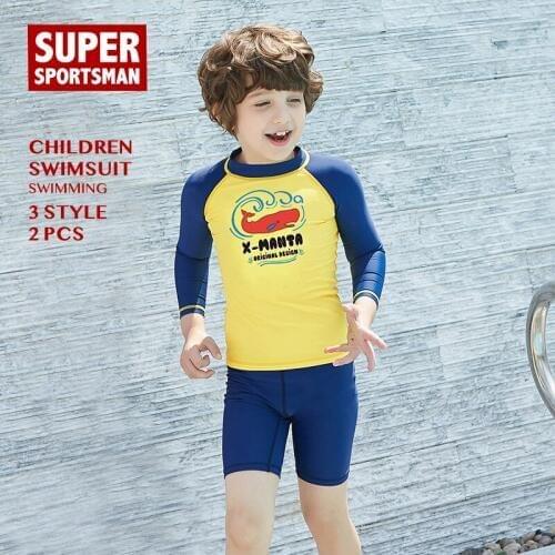 Toddler Boys Swim UPF50+ Rashguard Kids UV Protection Swimwear Baby Cartoon Shark Surfing Swimsuits Children Surf Swimming Suits