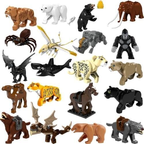 Animal Model Tiger Three-Headed Dog Elephant Assembly Building Blocks Educational Toys Gifts For Children New Year 2021 Figures