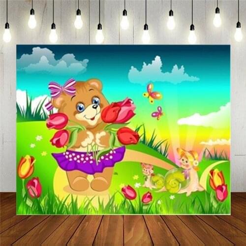 Photo Studio Props Vinyl Photography Backdrop Grass Butterfly Cute Snail Forest Kids Birthday Party Decoration Customizable Text