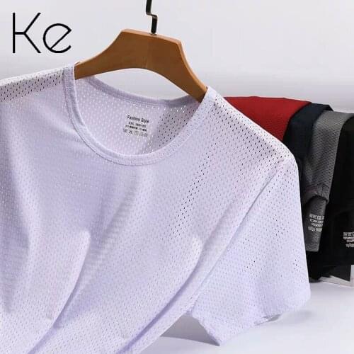 KE Ice silk short-sleeved t-shirt mens summer thin mesh breathable loose large size suit half-sleeved quick-drying
